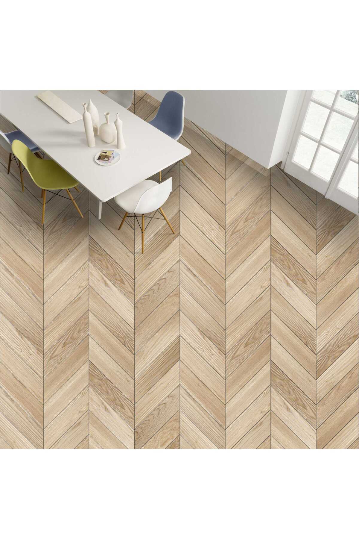 Yer Kaplama Folyosu Kendinden Yapışkanlı Laminasyonlu Balıksırtı Ahşap Parke Desen 60cm X 100cm