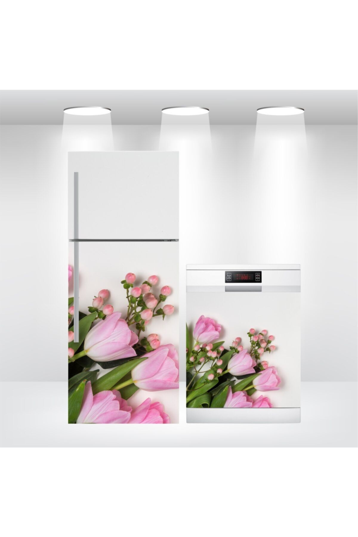 Buzdolabı Ve Bulaşık Makinesi Kapak Kendinden Yapışkanlı Sticker Folyo Kaplama Lale