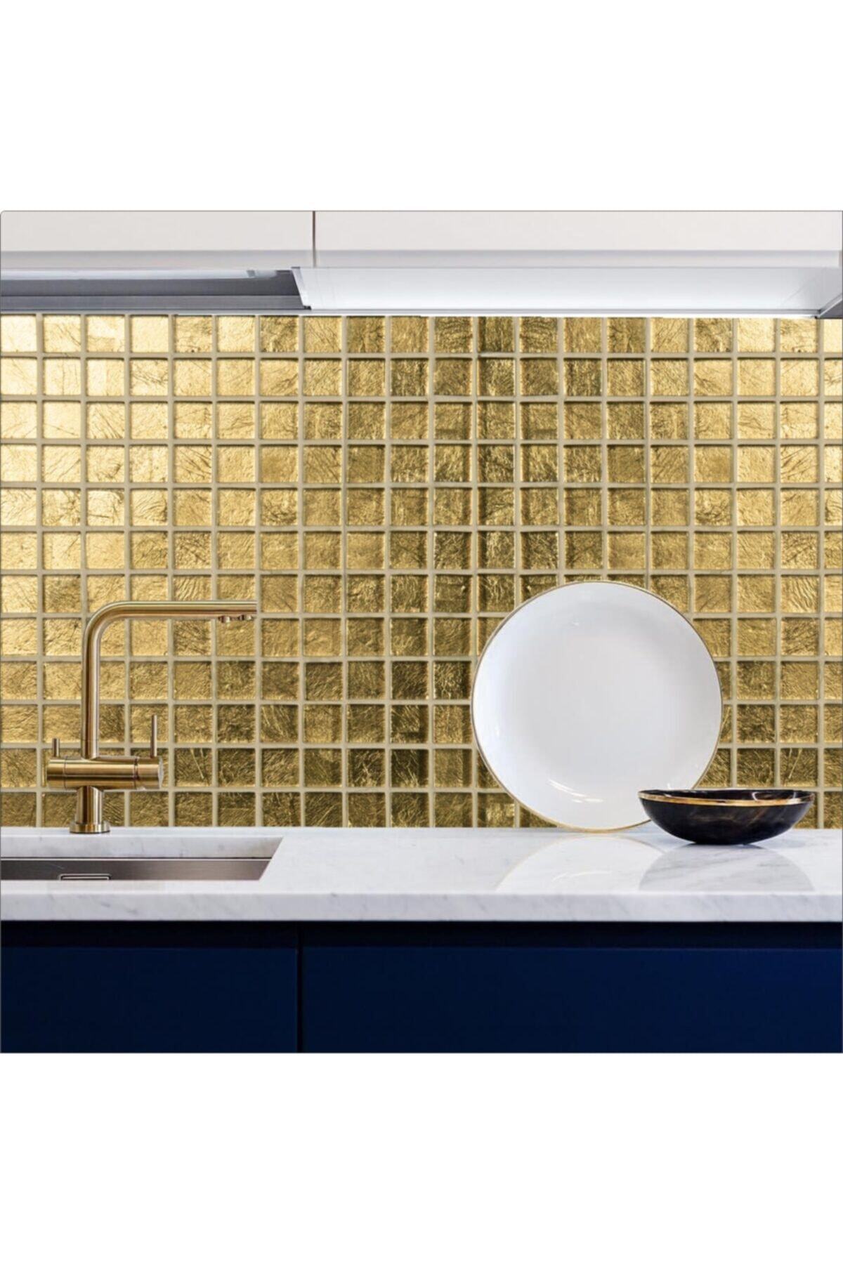 Mutfak Tezgah Arası Pvc Folyo Kendinden Yapışkanlı Kaplama Taş Desen Gold Renk 60cmx100cm