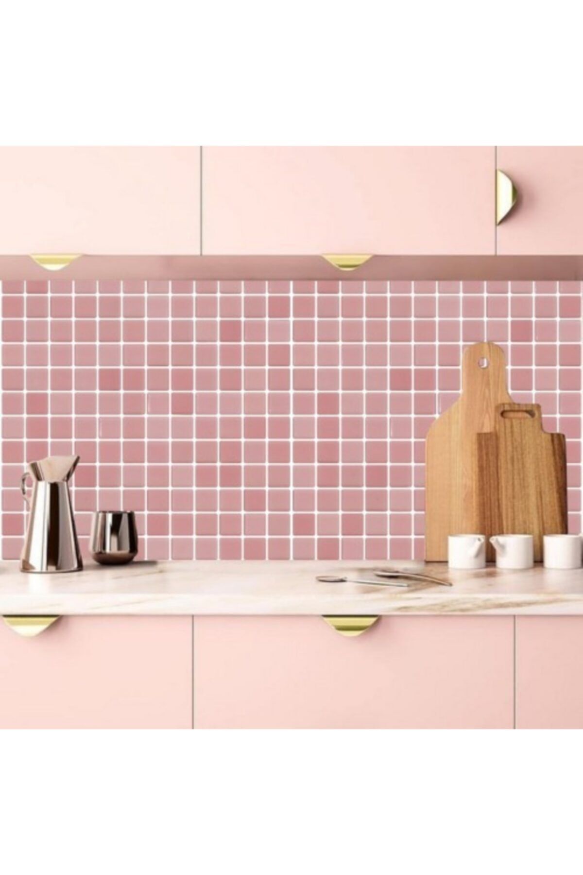 Mutfak Tezgah Arası Kendinden Yapışkanlı Folyo Kaplama Mozaik Taş Desen Pembe 60cm X 100 Cm