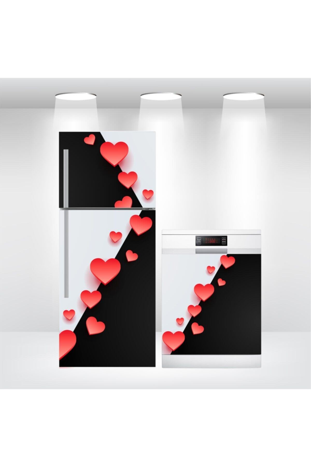 Buzdolabı Ve Bulaşık Makinesi Kapak Kendinden Yapışkanlı Sticker Folyo Kaplama Kalpler