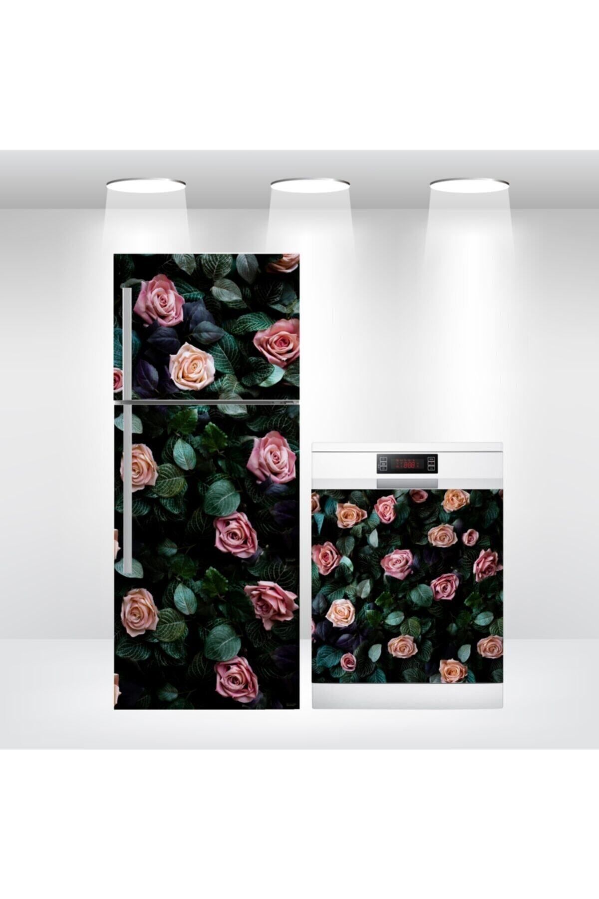 Buzdolabı Ve Bulaşık Makinesi Kapak Kendinden Yapışkanlı Sticker Folyo Kaplama Güller