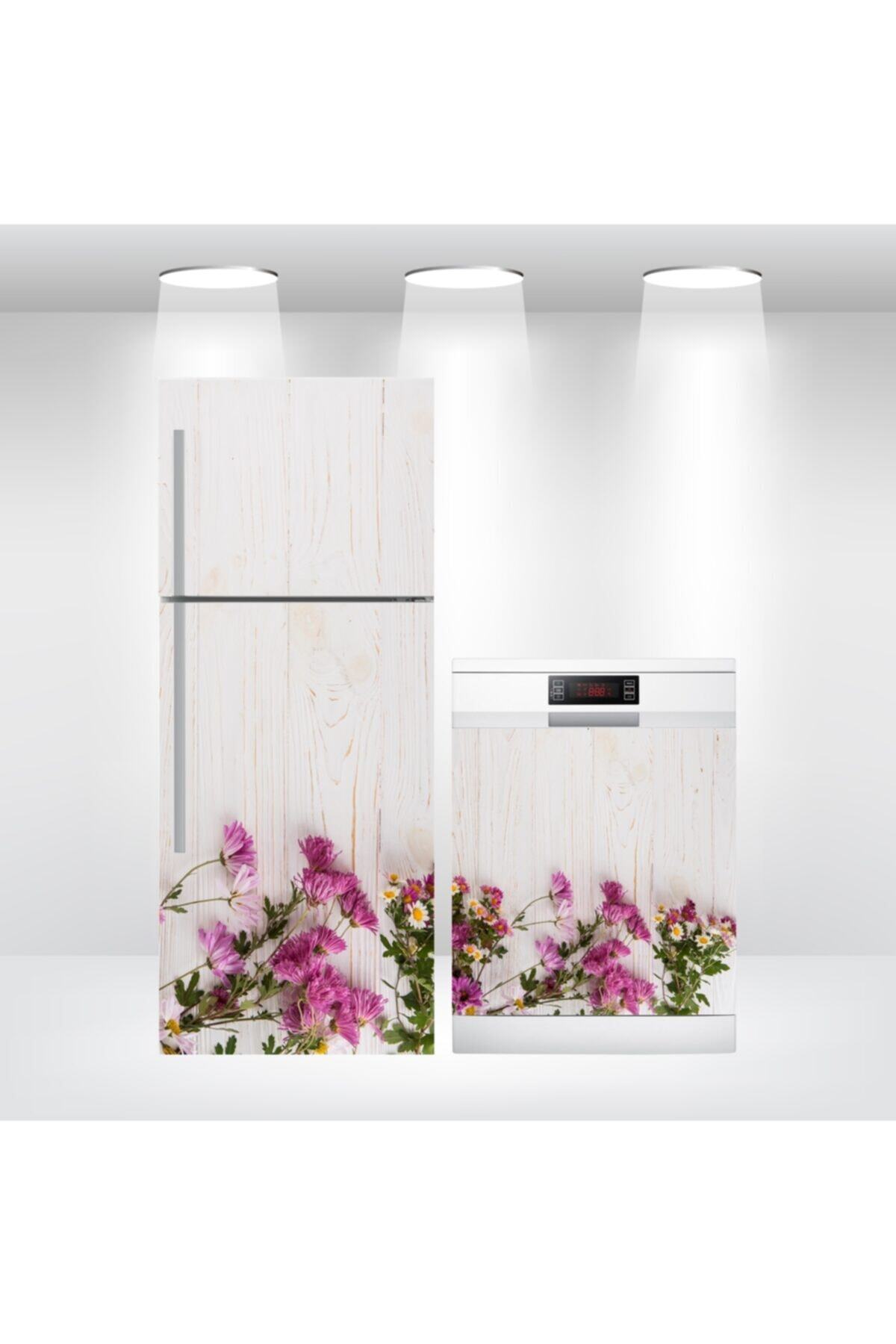 Buzdolabı Ve Bulaşık Makinesi Kapak Kendinden Yapışkanlı Sticker Folyo Çiçek