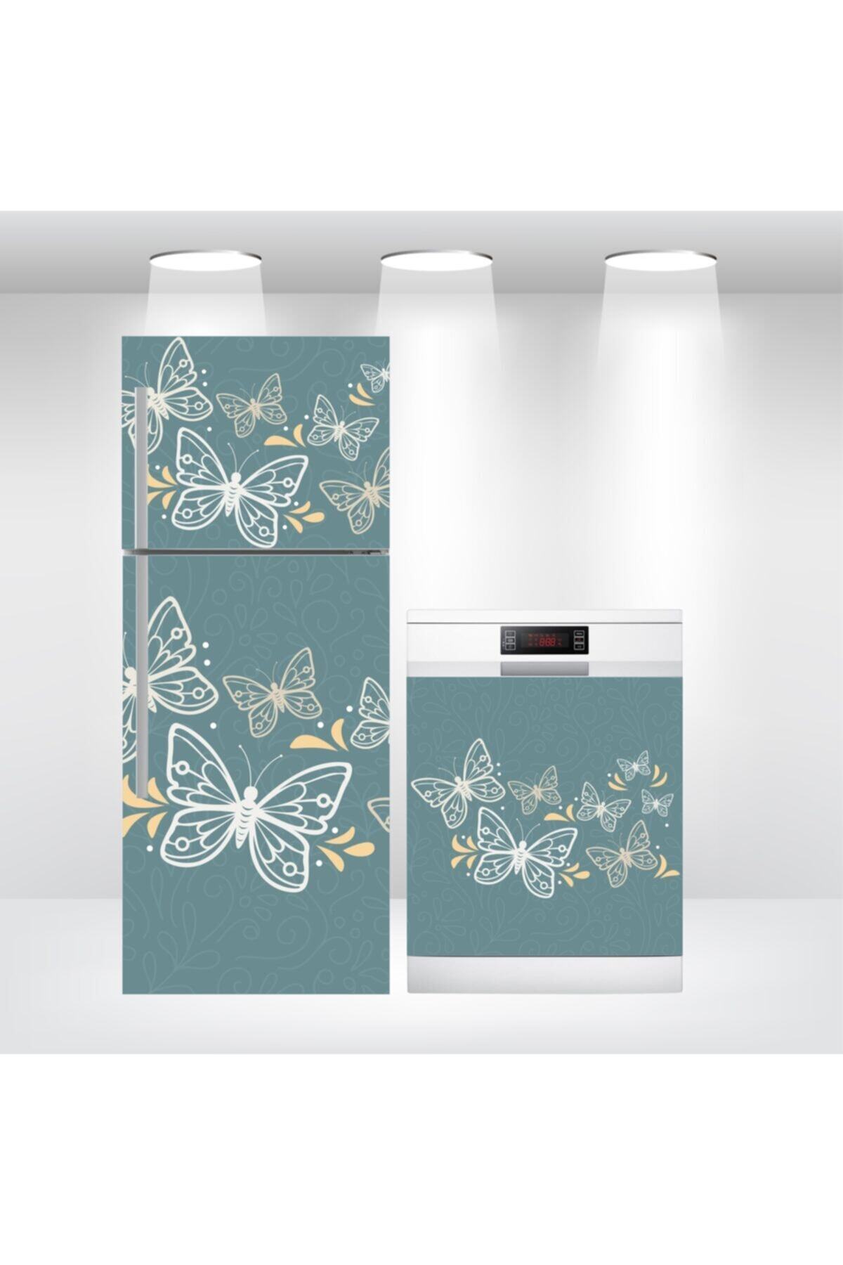 Buzdolabı Ve Bulaşık Makinesi Kapak Sticker Kendinden Yapışkanlı Folyo Kaplama Kelebek
