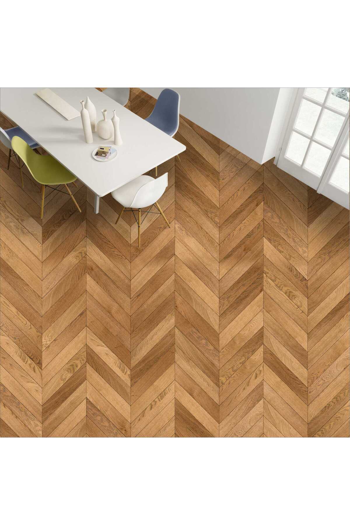 Yer Kaplama Folyosu Kendinden Yapışkanlı Laminasyonlu Balıksırtı Ahşap Parke Desen 60cm X 100cm