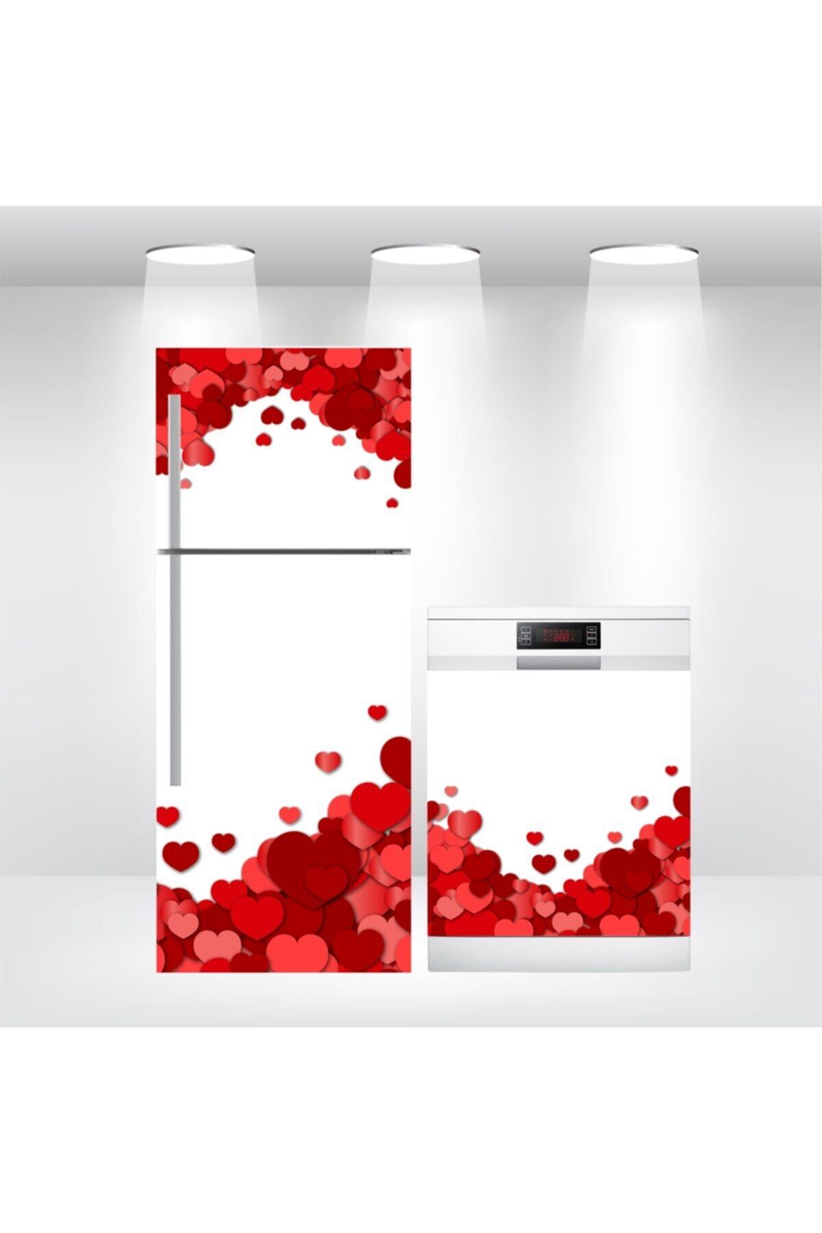 Buzdolabı Ve Bulaşık Makinesi Kapak Kendinden Yapışkanlı Sticker Folyo Kaplama Kalpler