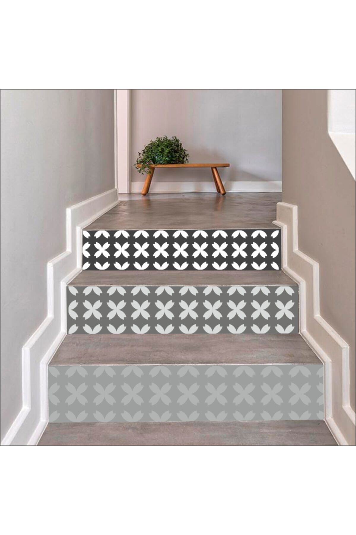 Merdiven Sticker Kendinden Yapışkanlı Folyo Kaplama 5 Adet Gri - Antrasit(18CM X 120CM)