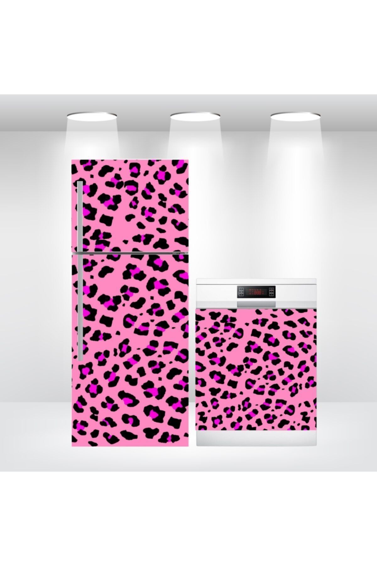 Buzdolabı Ve Bulaşık Makinesi Kapak Kendinden Yapışkanlı Folyo Kaplama Pembe Leopar