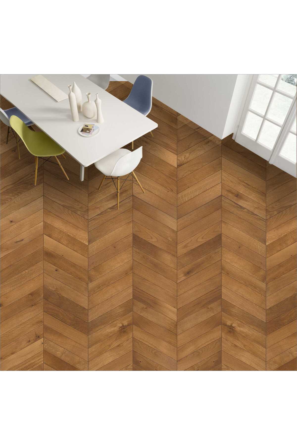 Yer Kaplama Folyosu Kendinden Yapışkanlı Laminasyonlu Balıksırtı Ahşap Parke Desen 60cm X 100cm