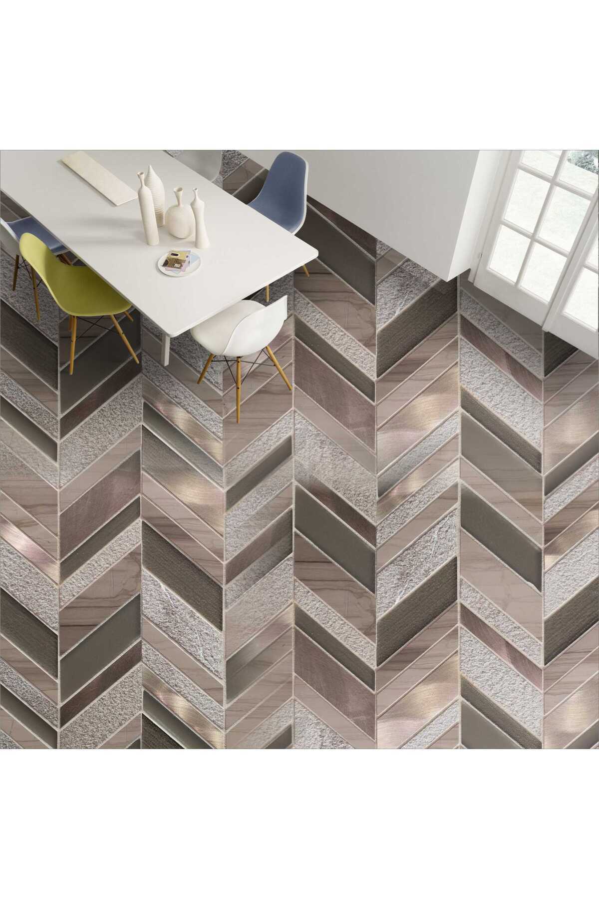 Yer Kaplama Folyosu Kendinden Yapışkanlı Laminasyonlu Balıksırtı Taş Parke Desen 60cm X 100cm