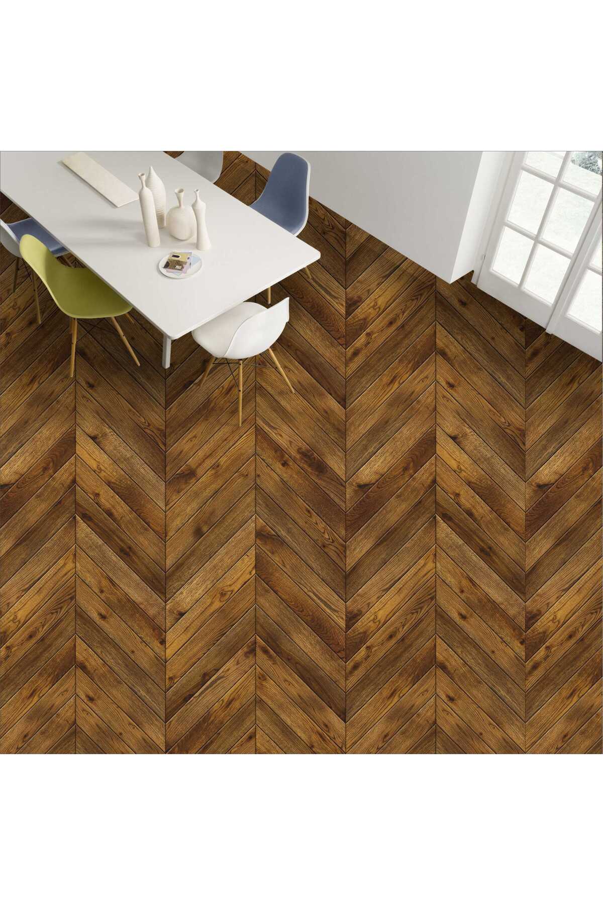Yer Kaplama Folyosu Kendinden Yapışkanlı Laminasyonlu Balıksırtı Ahşap Parke Desen 60cm X 100cm