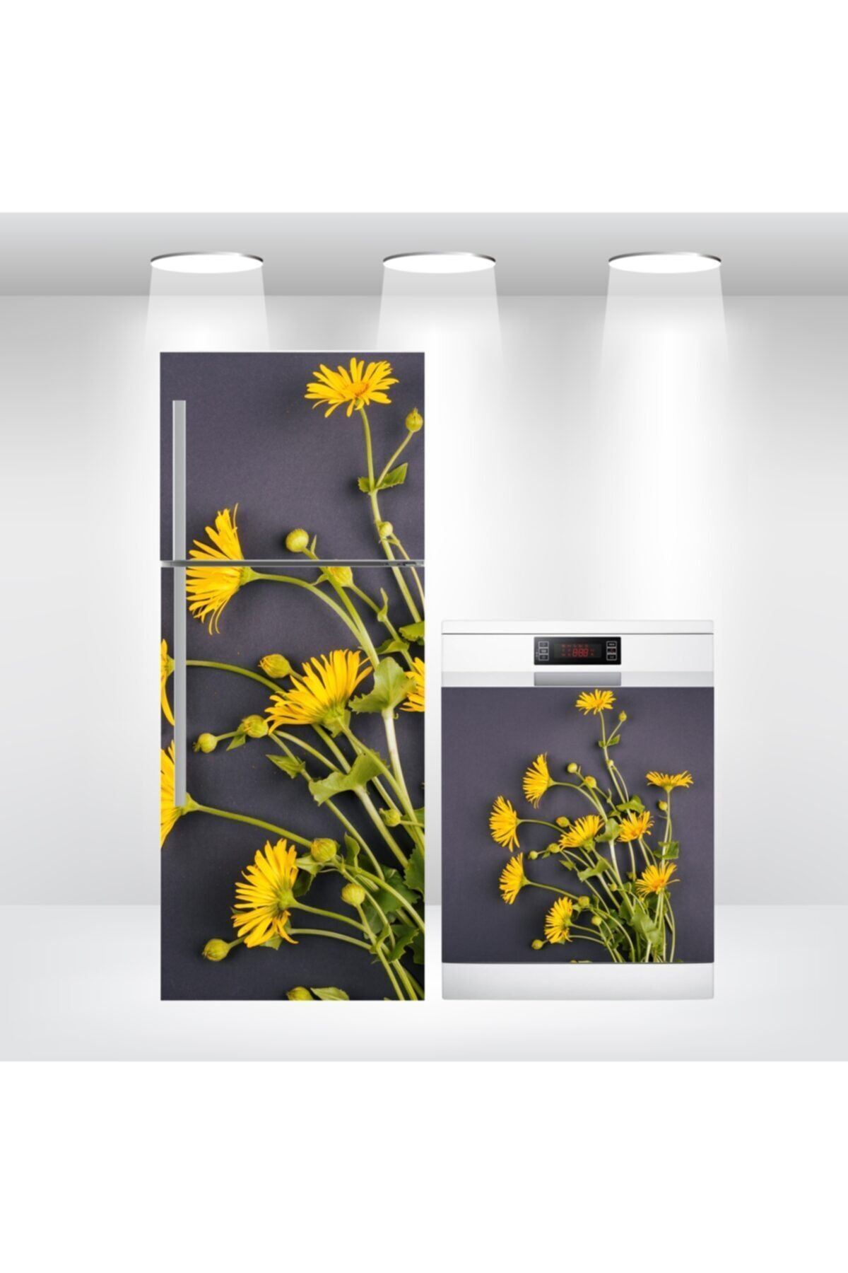 Buzdolabı Ve Bulaşık Makinesi Kapak Kendinden Yapışkanlı Sticker Folyo Sarı Papatya