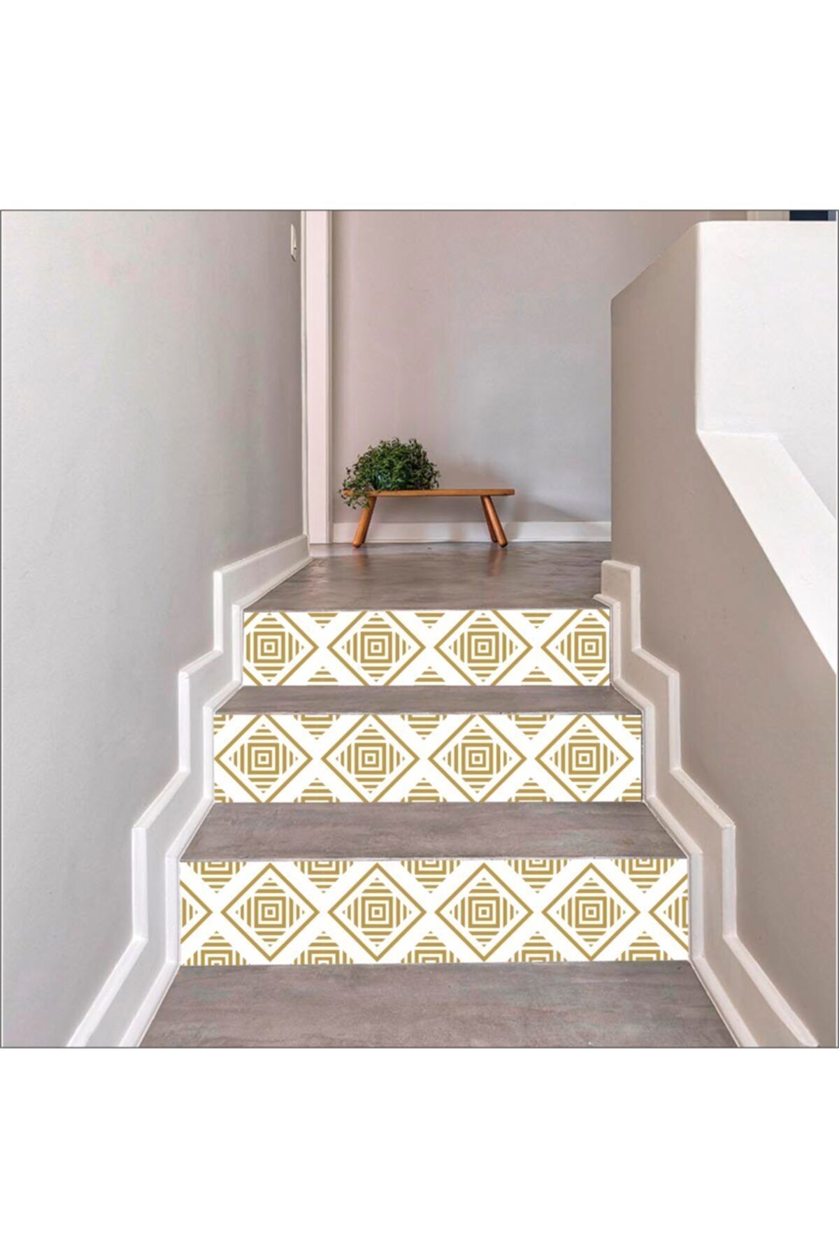 Merdiven Sticker Kendinden Yapışkanlı Folyo Kaplama 5 Adet Sarı-beyaz(18CM X 120CM)