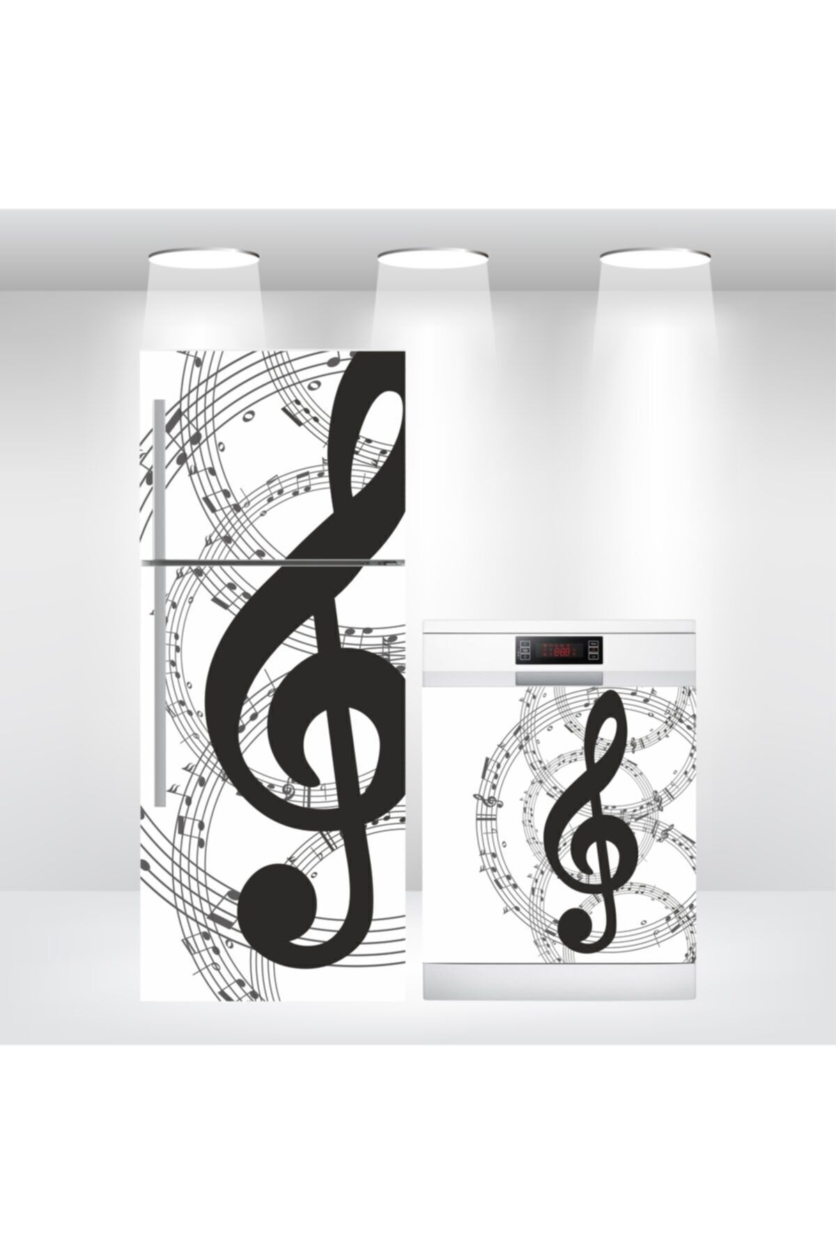 Nota Müzik Buzdolabı Bulaşık Makinesi Kapak Sticker Kendinden Yapışkanlı Folyo Kaplama