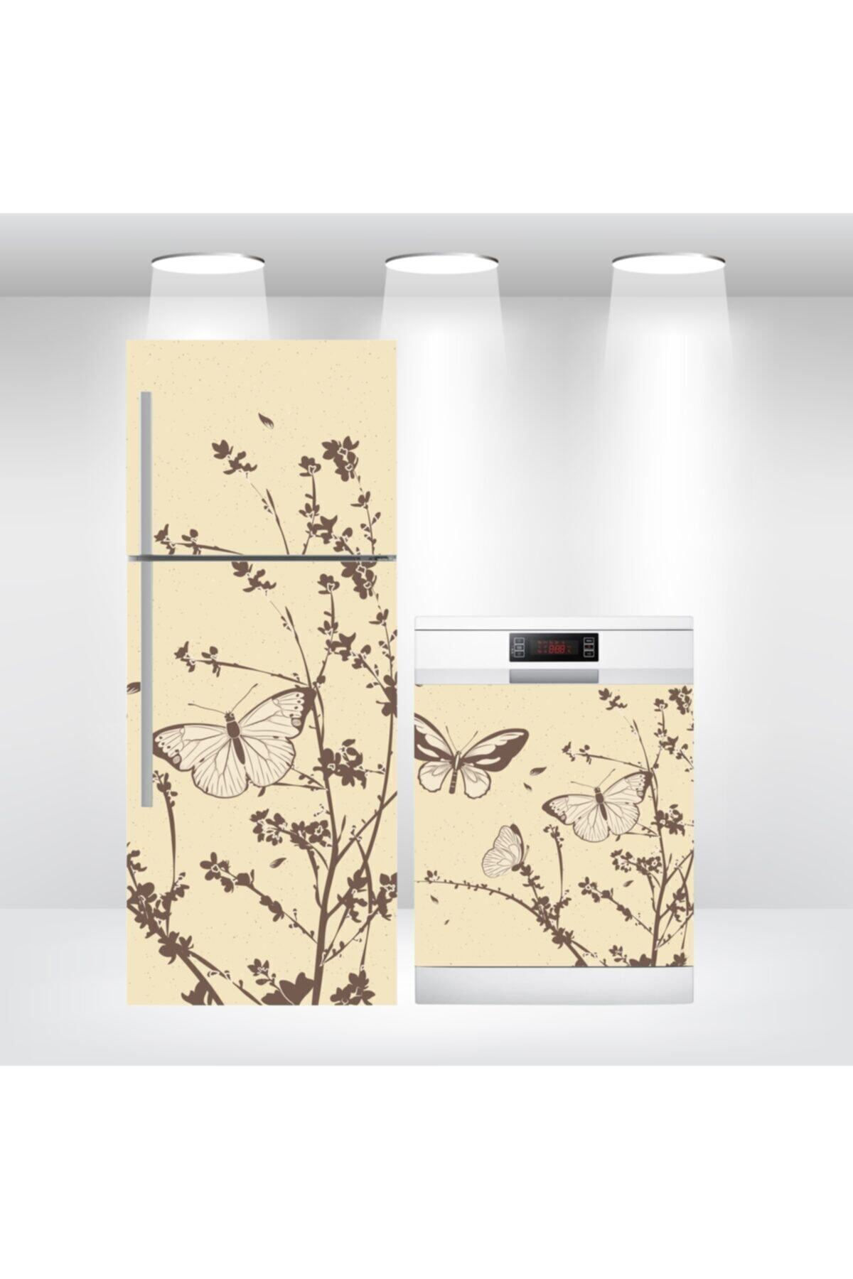 Buzdolabı Ve Bulaşık Makinesi Kapak Sticker Kendinden Yapışkanlı Folyo Kaplama Kelebek