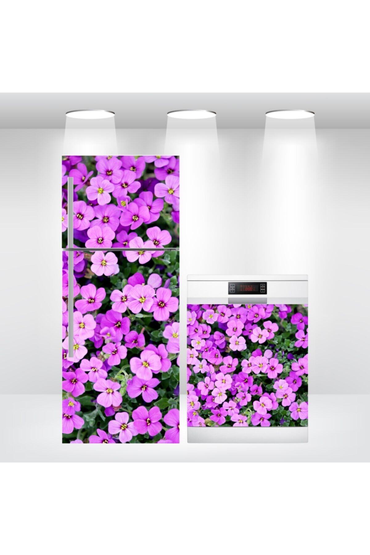 Buzdolabı Ve Bulaşık Makinesi Kapak Sticker Folyosu Mor Çiçekler