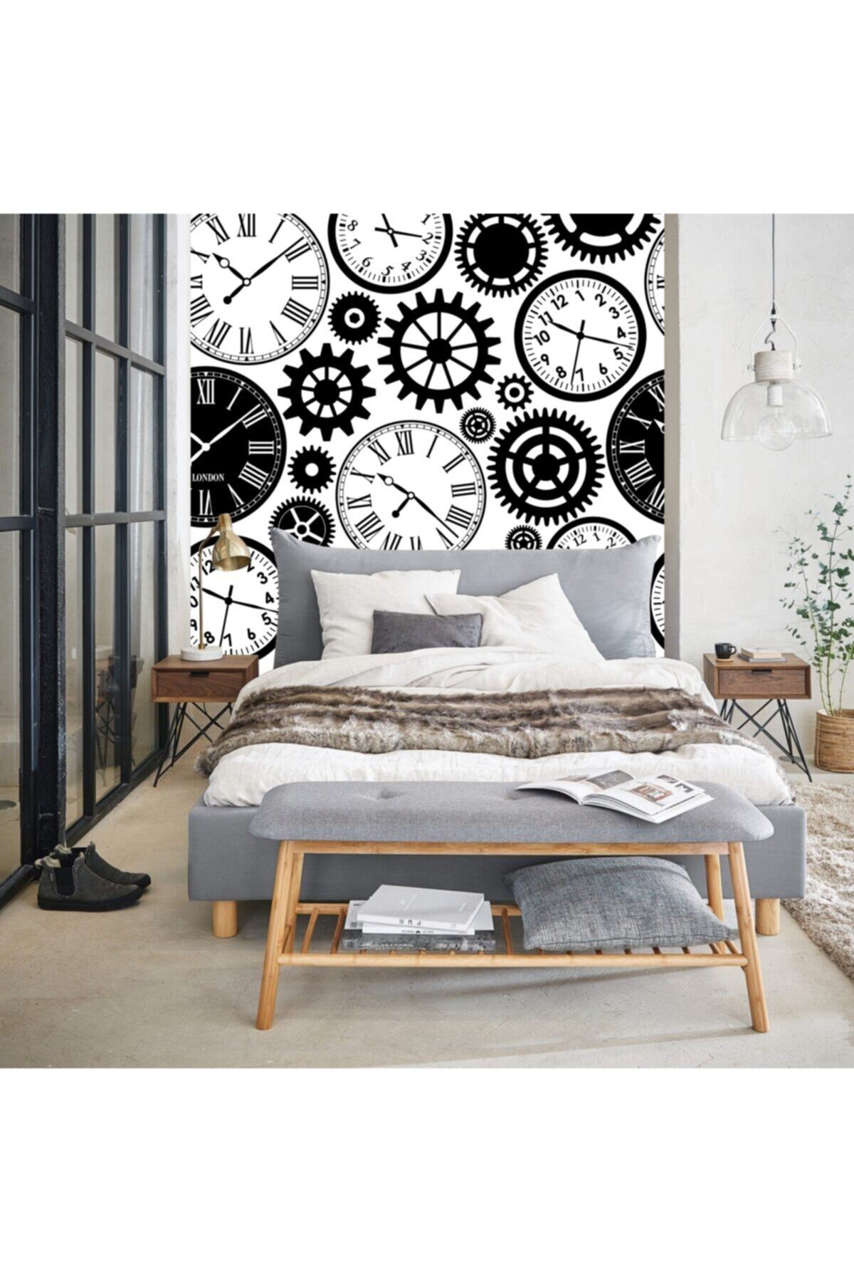 Duvar Kendinden Yapışkanlı Kaplama Folyo Siyah Beyaz Saatler 50cm X 300cm