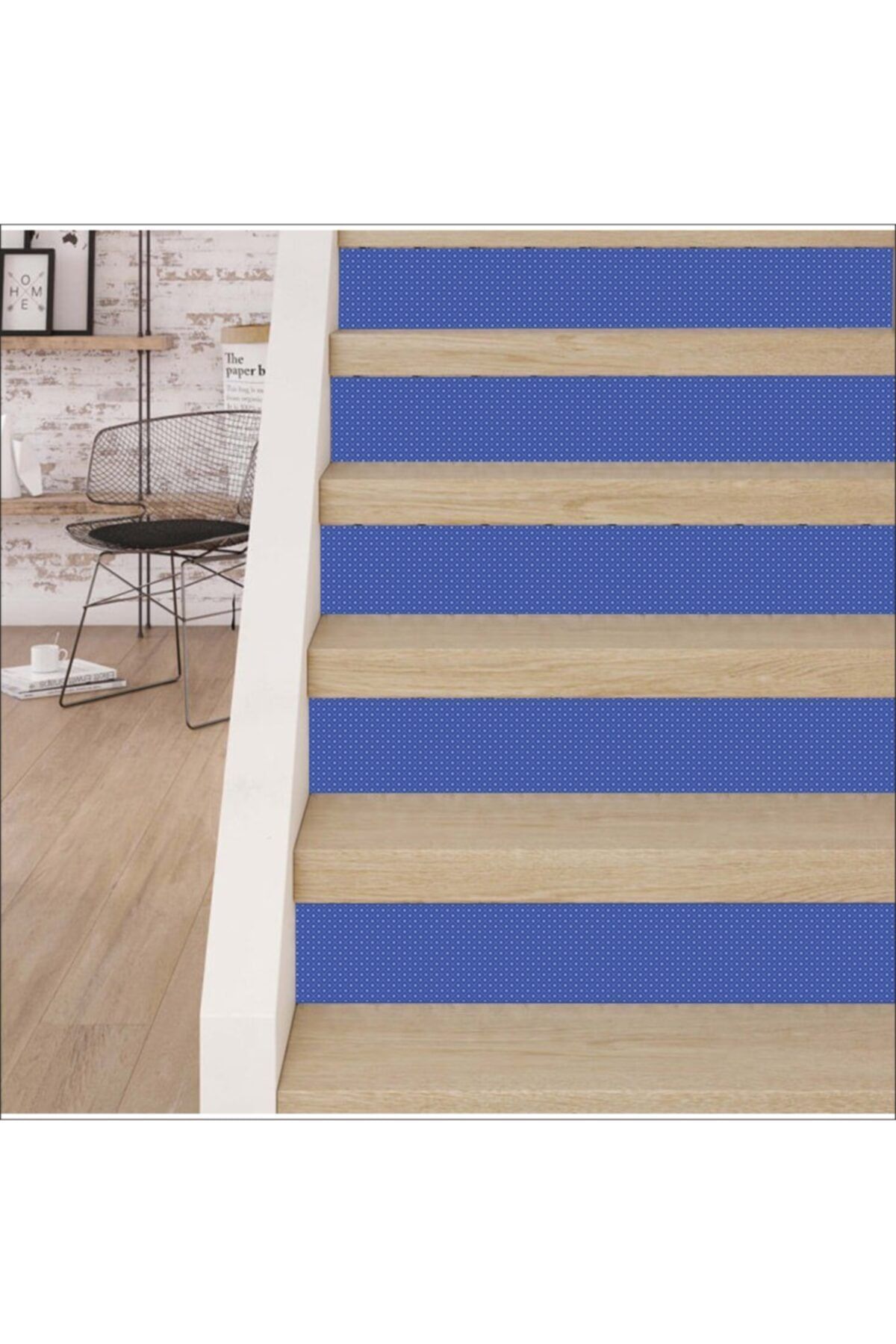 Mavi Merdiven Sticker Kendinden Yapışkanlı Folyo Kaplama 5 Adet (18CM X 120CM)