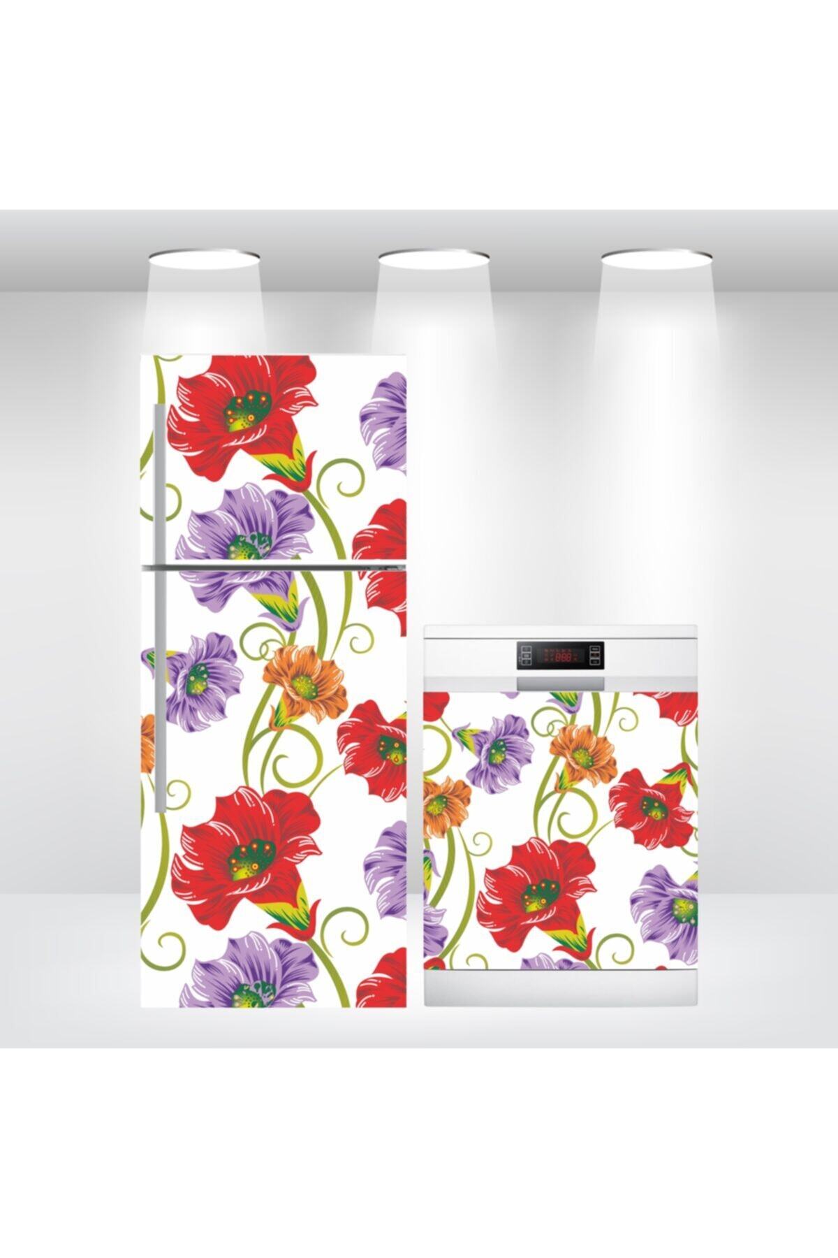 Buzdolabı Ve Bulaşık Makinesi Kapak Sticker Kendinden Yapışkanlı Folyo Kaplama Çiçek