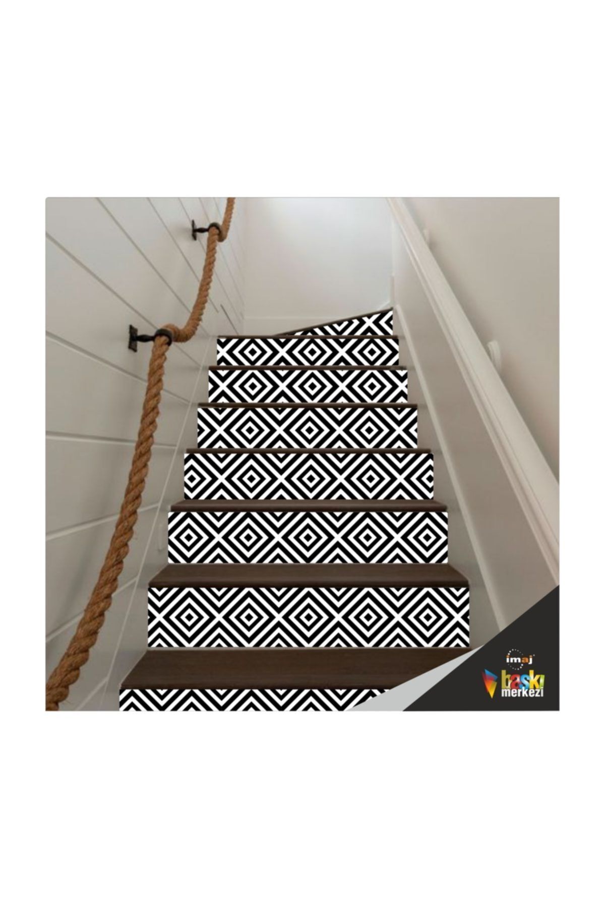 Merdiven Sticker Kendinden Yapışkanlı Folyo Kaplama 5 Adet Siyah-beyaz (18CM X 120CM)