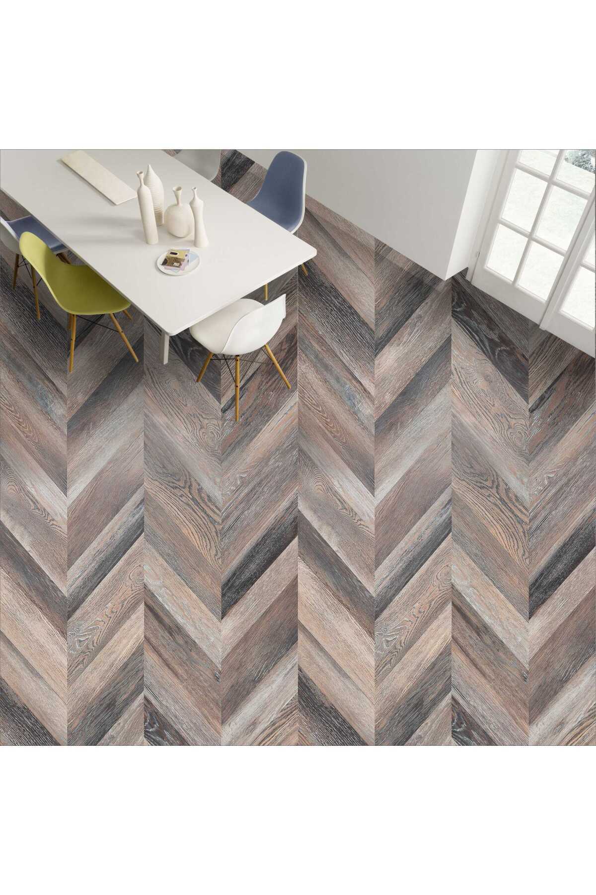 Yer Kaplama Folyosu Kendinden Yapışkanlı Laminasyonlu Balıksırtı Ahşap Parke Desen 60cm X 100cm