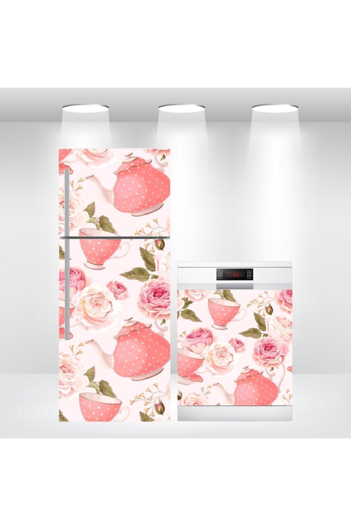 Buzdolabı Ve Bulaşık Makinesi Kapak Kendinden Yapışkanlı Sticker Folyo Fincan Gül