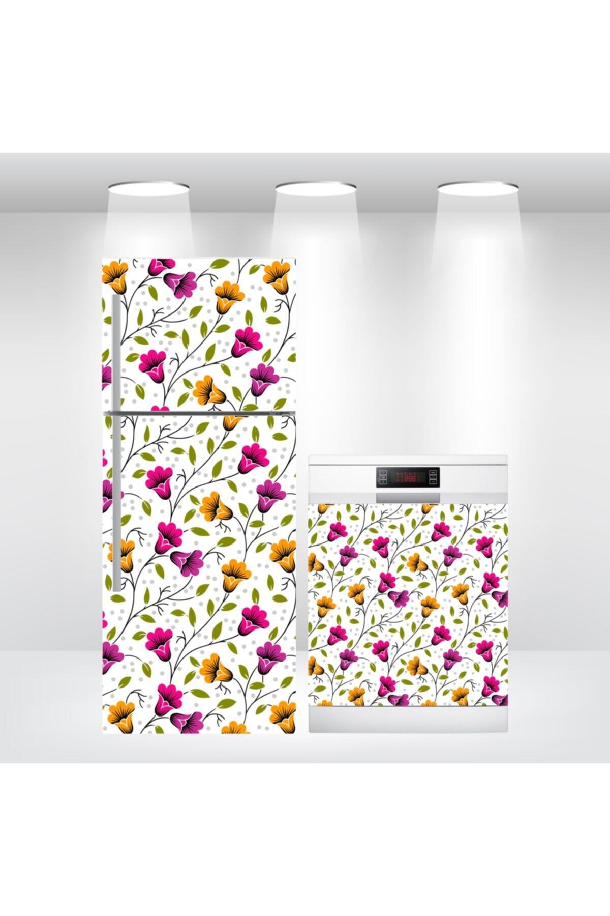 Buzdolabı Ve Bulaşık Makinesi Kapak Sticker Kendinden Yapışkanlı Folyo Kaplama Çiçek