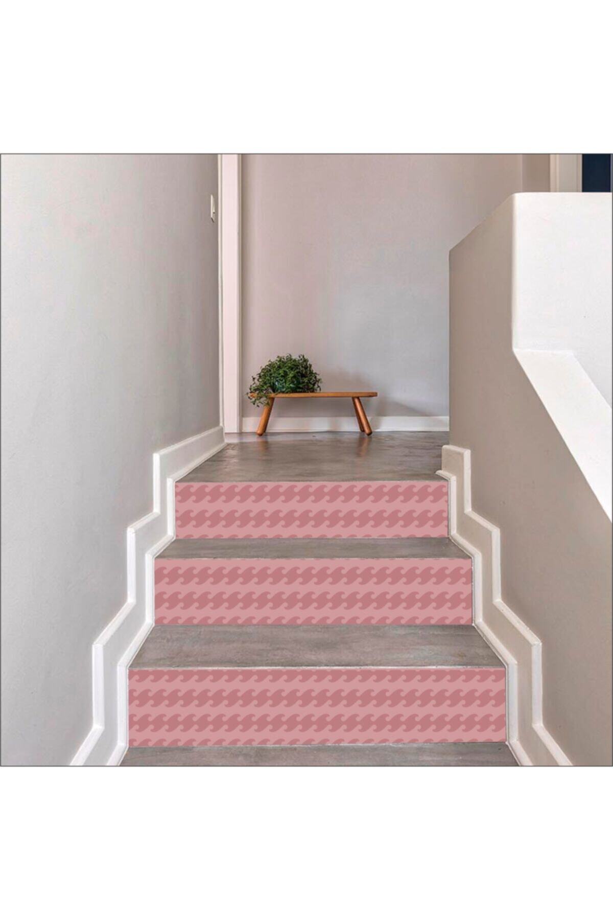 Merdiven Sticker Kendinden Yapışkanlı Folyo Kaplama 5 Adet Pembe (18CM X 120CM)