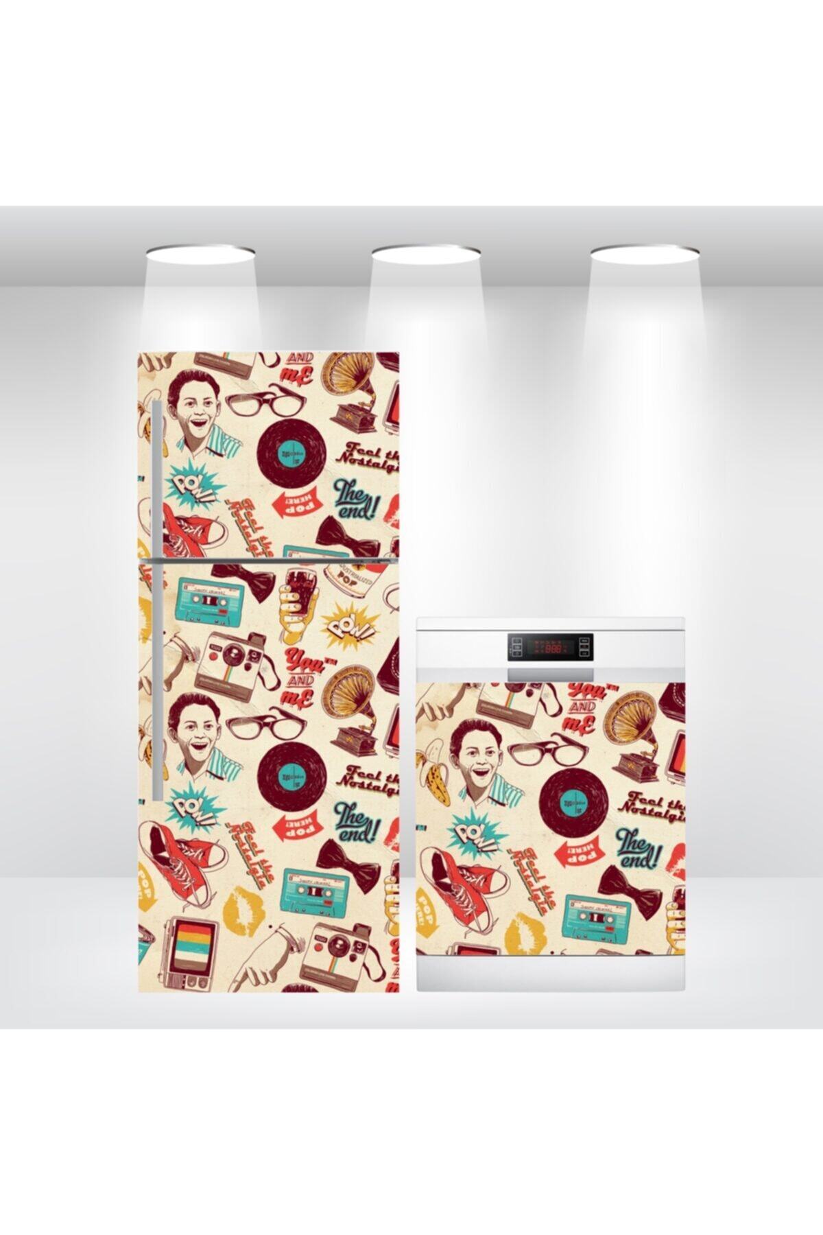 Buzdolabı Ve Bulaşık Makinesi Kapak Sticker Kendinden Yapışkanlı Folyo Kaplama Popart