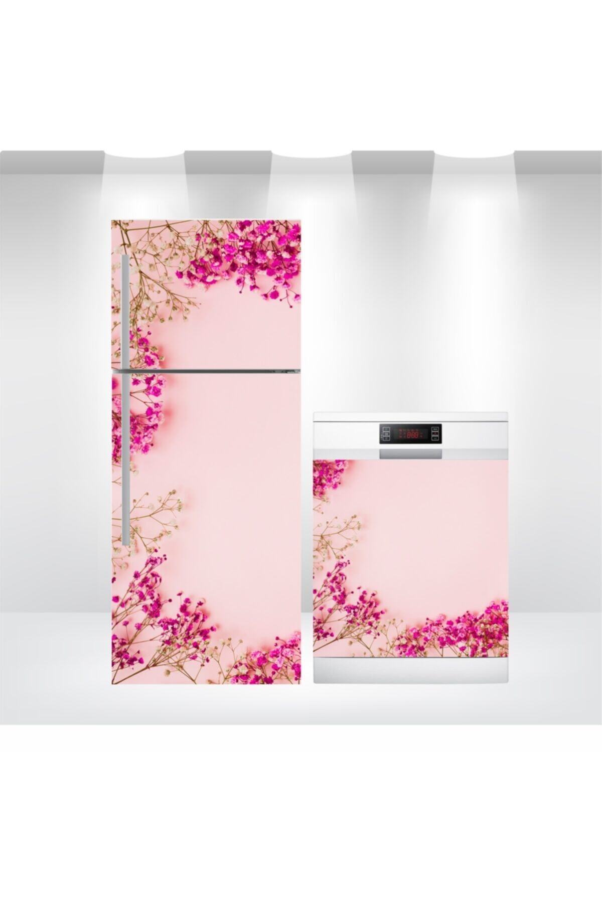 Buzdolabı Ve Bulaşık Makinesi Kapak Kendinden Yapışkanlı Sticker Folyo Kaplama Çiçekler