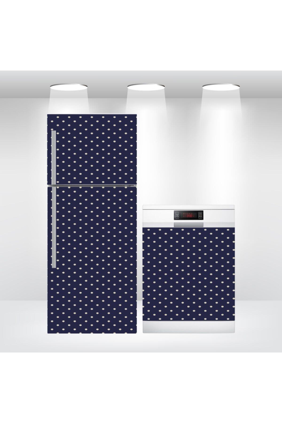 Puantiyeli Buzdolabı Ve Bulaşık Makinesi Kapak Sticker Kendinden Yapışkanlı Folyo Lacivert