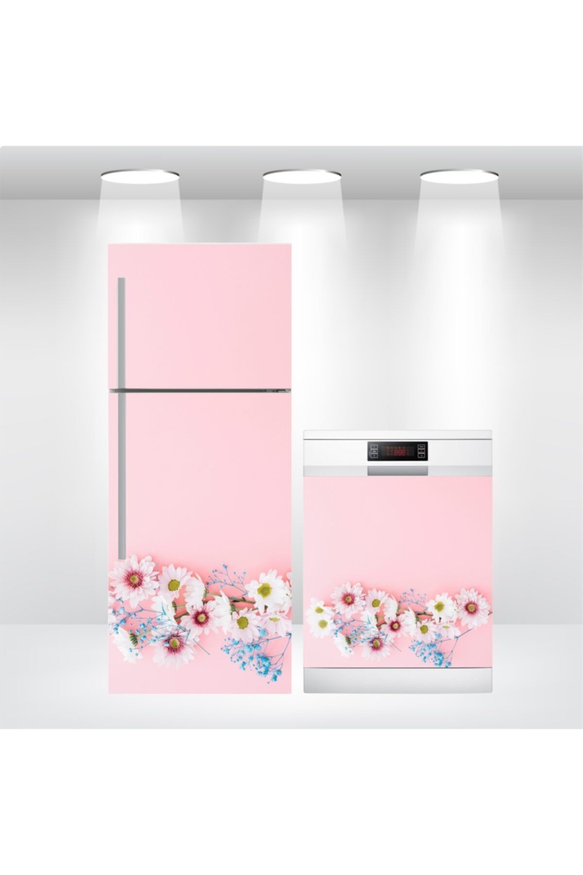 Buzdolabı Ve Bulaşık Makinesi Kapak Kendinden Yapışkanlı Sticker Folyo Kaplama Çiçek