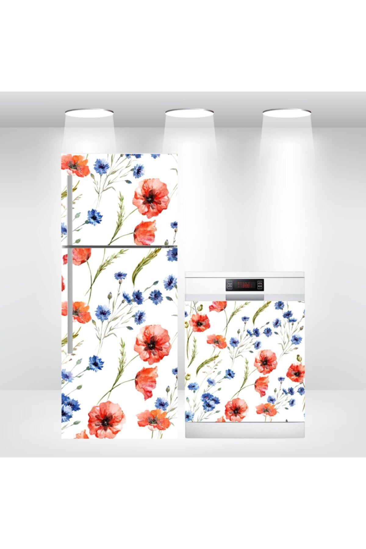 Buzdolabı Ve Bulaşık Makinesi Kapak Sticker Kendinden Yapışkanlı Folyo Kaplama Gelincik