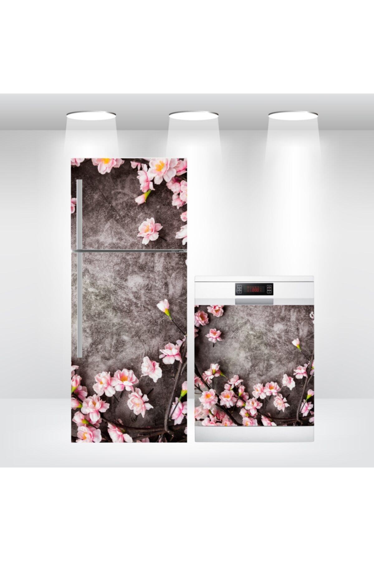 Buzdolabı Ve Bulaşık Makinesi Kapak Kendinden Yapışkanlı Sticker Folyo Kaplama Çiçek