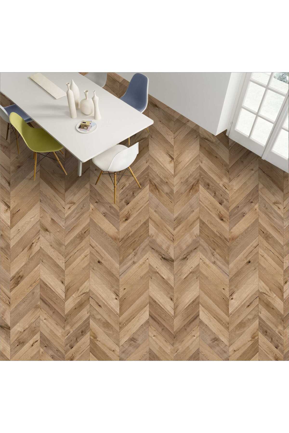 Yer Kaplama Folyosu Kendinden Yapışkanlı Laminasyonlu Balıksırtı Ahşap Parke Desen 60cm X 100cm
