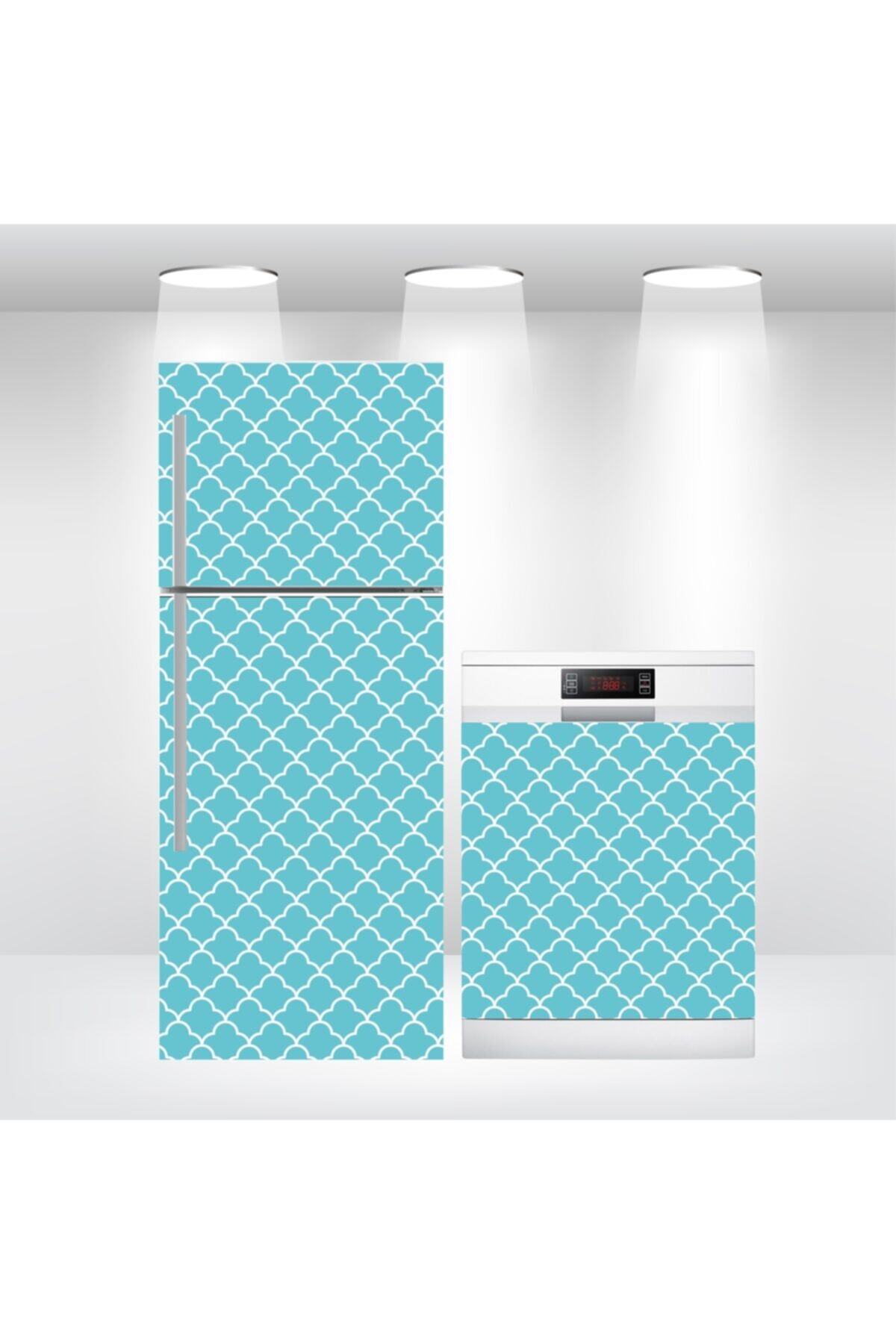 Buzdolabı Ve Bulaşık Makinesi Kapak Sticker Kendinden Yapışkanlı Folyo Kaplama Mavi