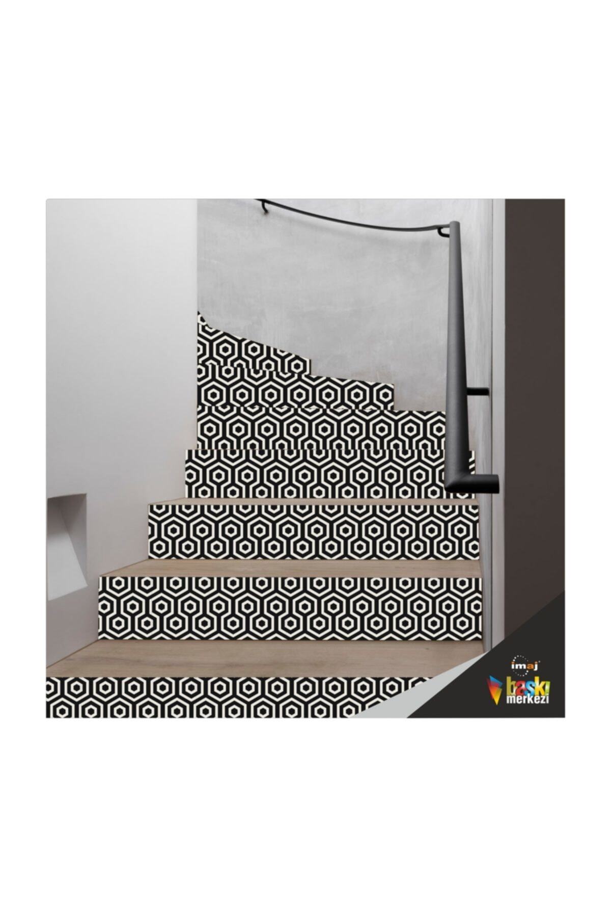 Merdiven Sticker Kendinden Yapışkanlı Folyo Kaplama 5 Adet Siyah-beyaz(18CM X 120CM)