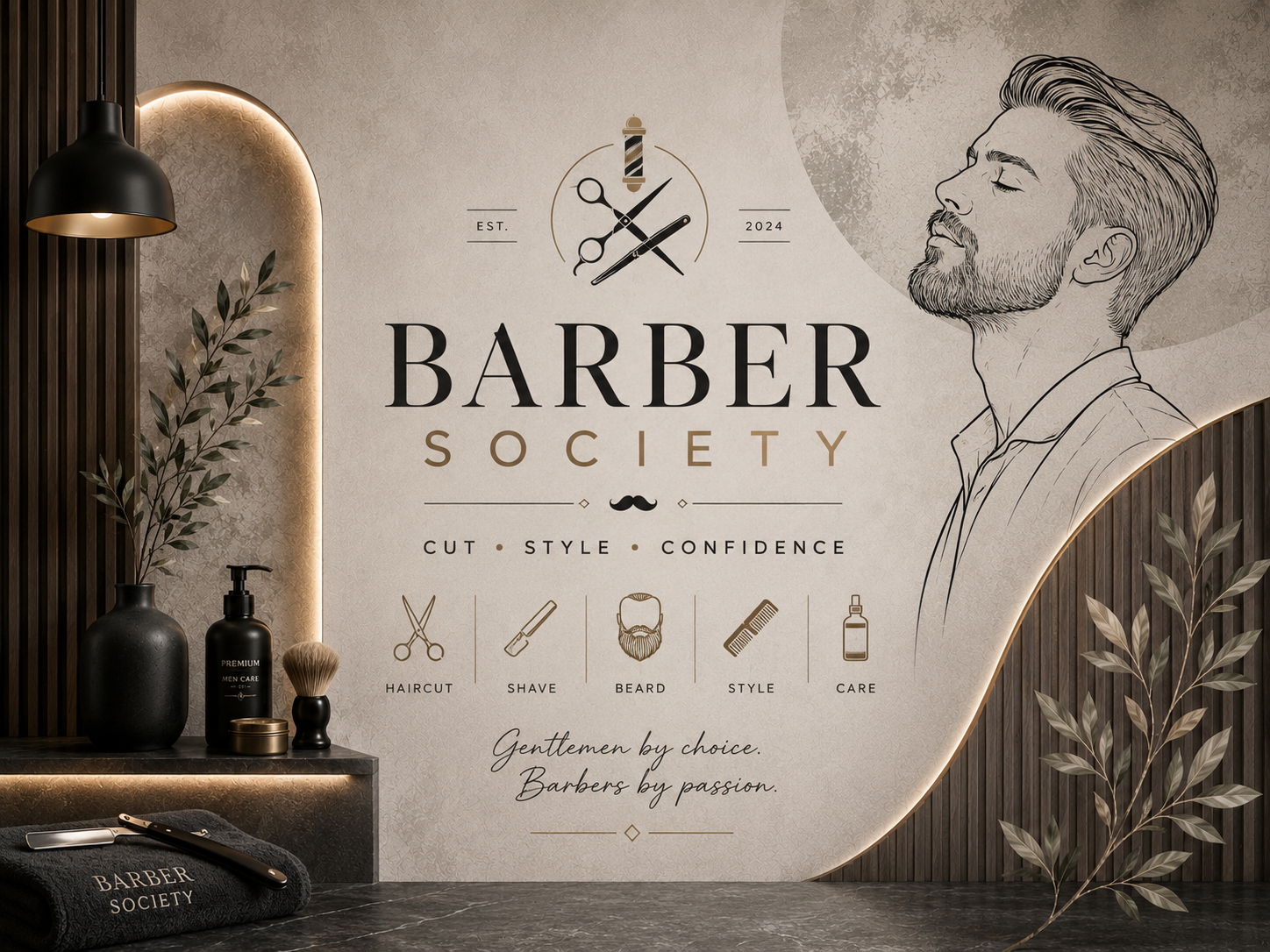 Barber Society Duvar Kağıdı (BW-006A) – görsel 2