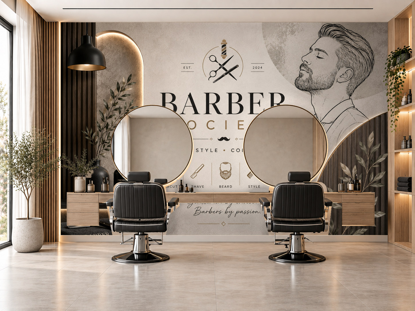 Barber Society Duvar Kağıdı (BW-006A) – görsel 1