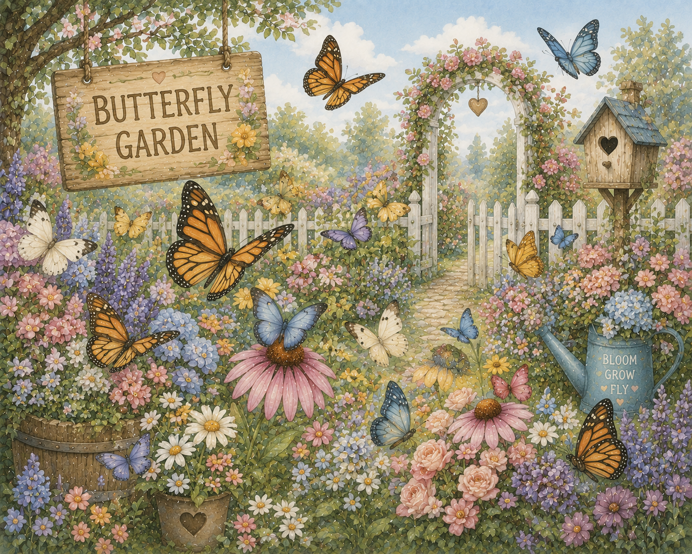 Butterfly Garden (kelebekler ve çiçekler) Duvar Kağıdı (HC-K013) – görsel 2