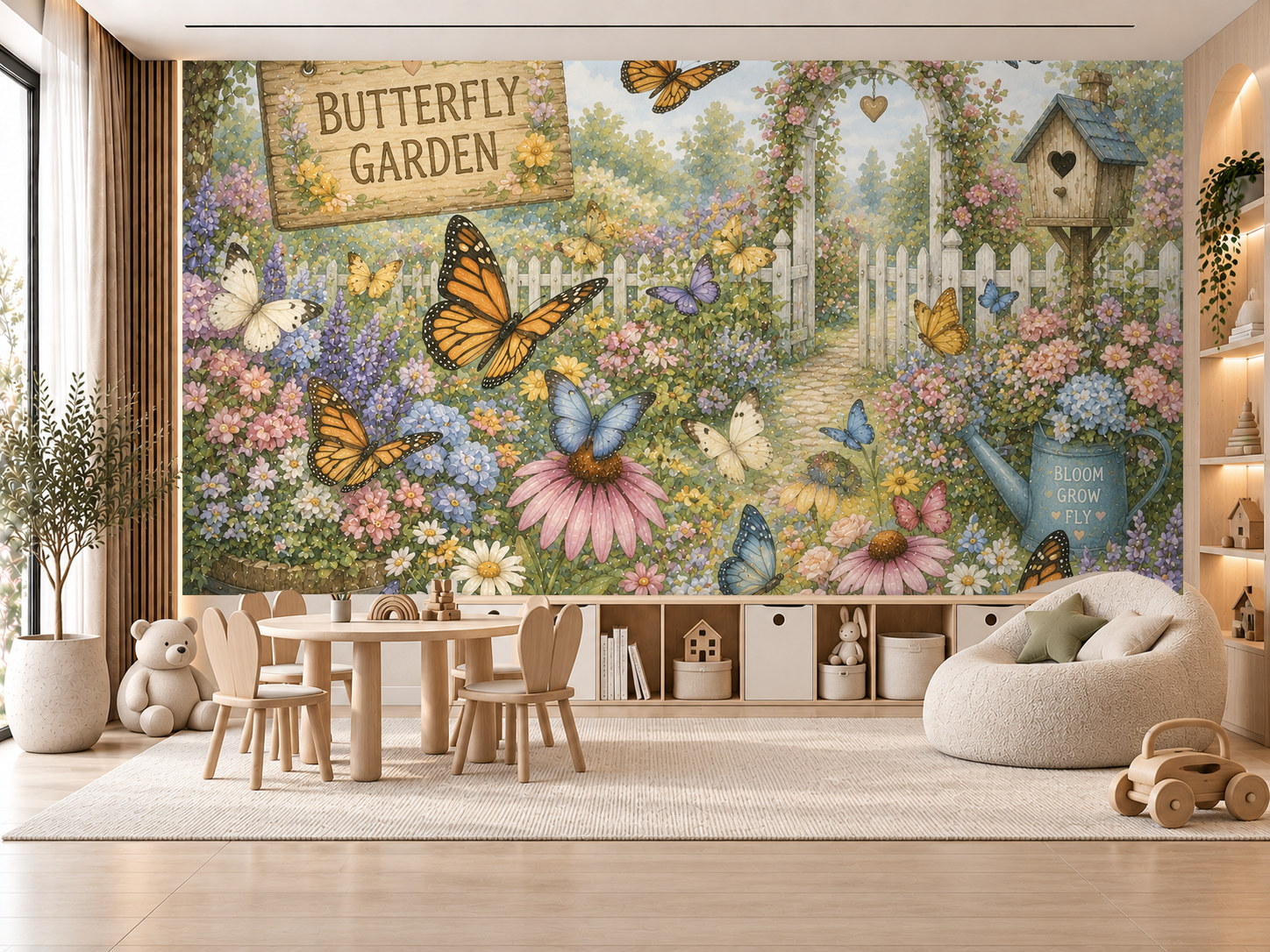 Butterfly Garden (kelebekler ve çiçekler) Duvar Kağıdı (HC-K013) – görsel 1