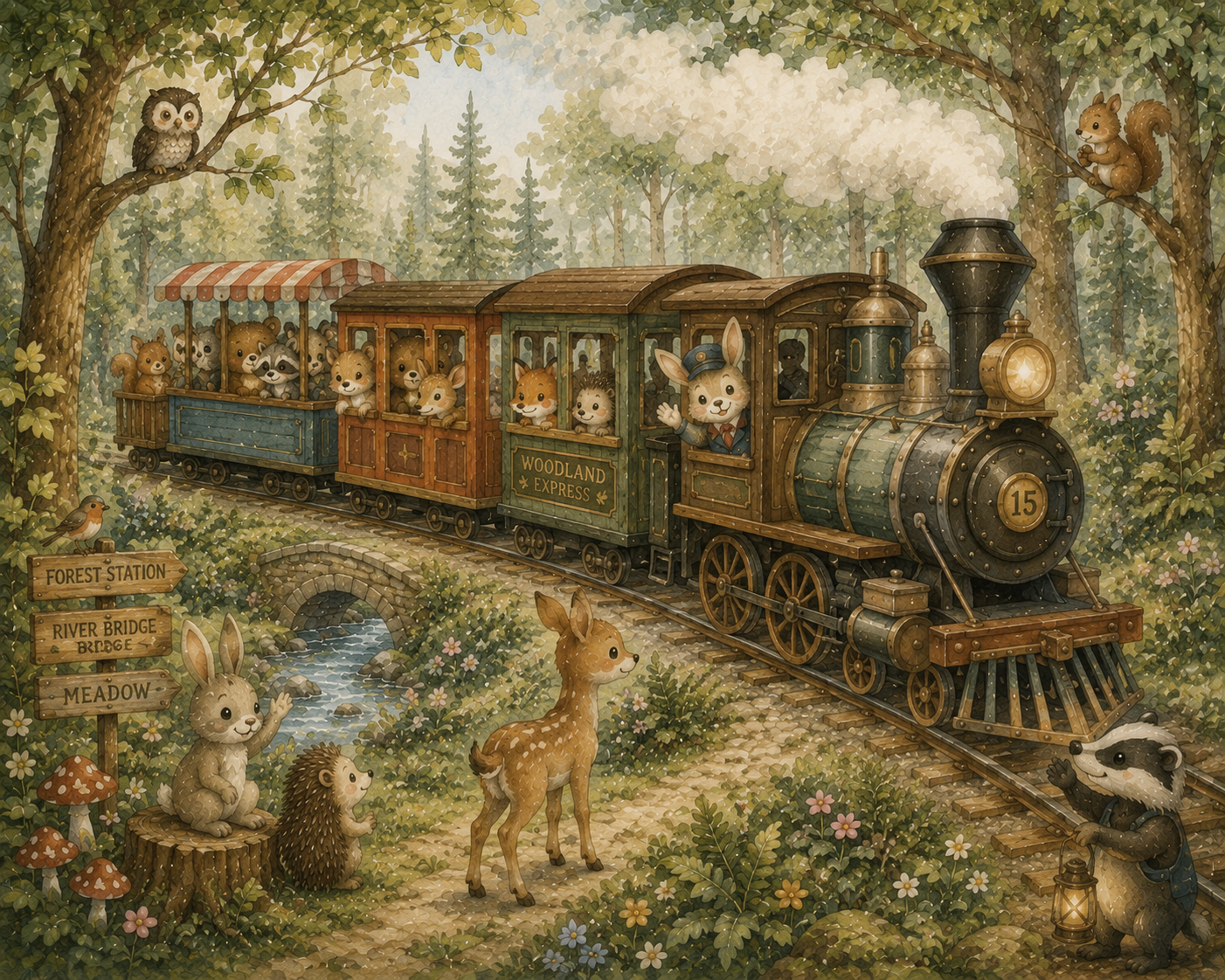 Woodland Train (orman içinde nostaljik tren) Duvar Kağıdı (HC-K015) – görsel 2