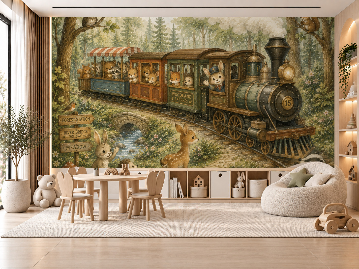 Woodland Train (orman içinde nostaljik tren) Duvar Kağıdı (HC-K015) – görsel 1