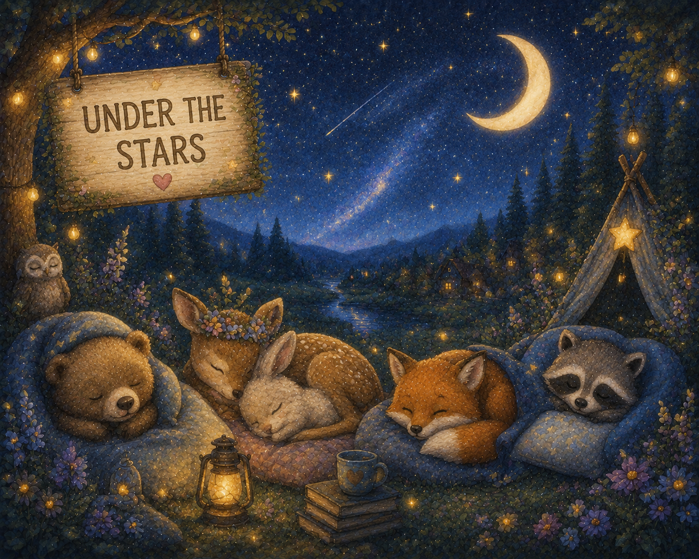 Under the Stars (gece gökyüzü ve uyuyan hayvanlar) Duvar Kağıdı (HC-K018) – görsel 2