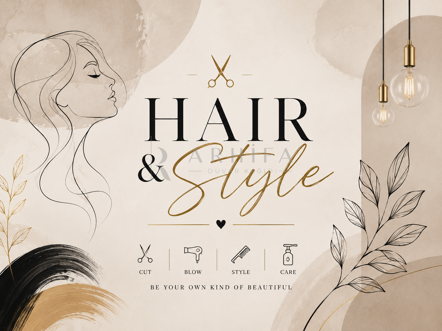 — Hair & Style Duvar Kağıdı (BW-004) – görsel 2