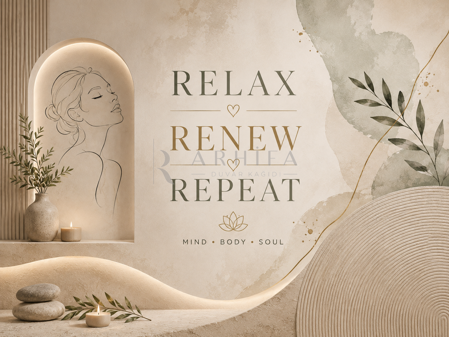 — Relax Renew Repeat Duvar Kağıdı (BW-007) – görsel 2