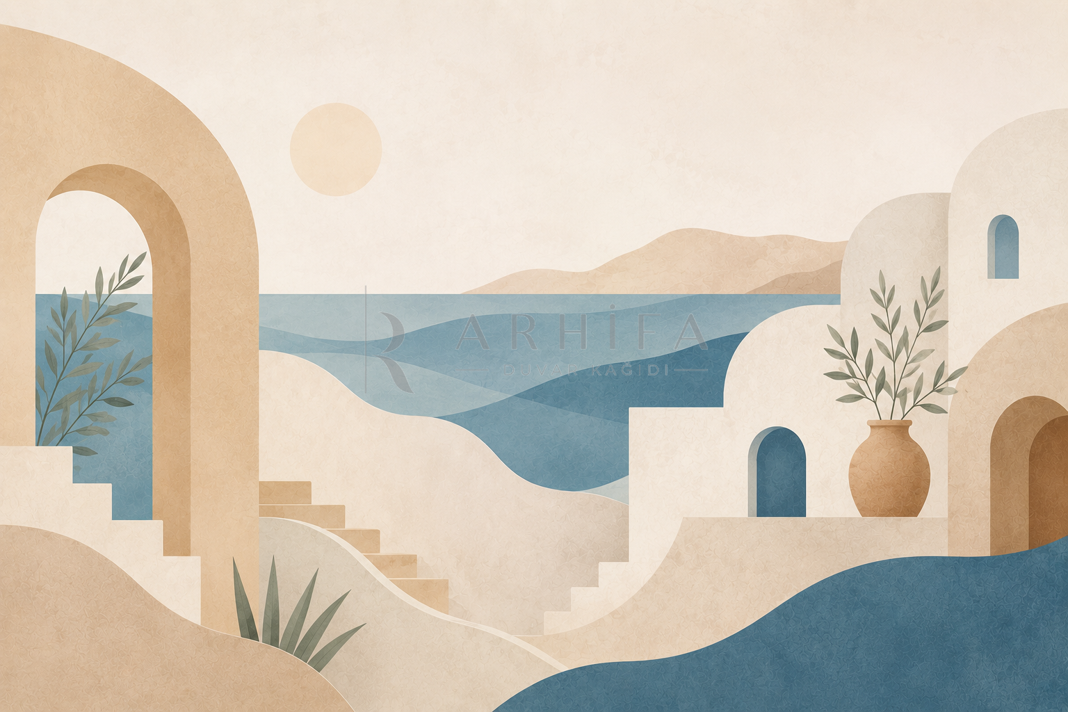 Mediterranean Coast (Akdeniz renk paleti ve mimari formlar) Duvar Kağıdı (CC-008) – görsel 2