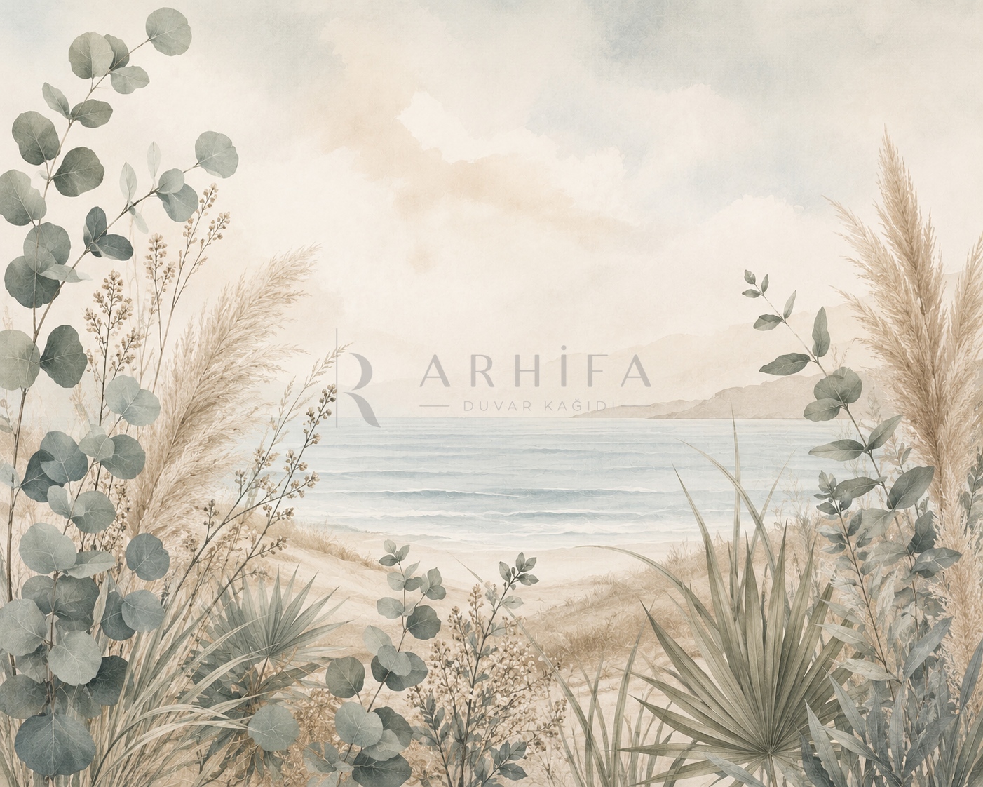 Coastal Botanica (okaliptüs, pampas ve sahil bitkileri) Duvar Kağıdı (CC-010) – görsel 2