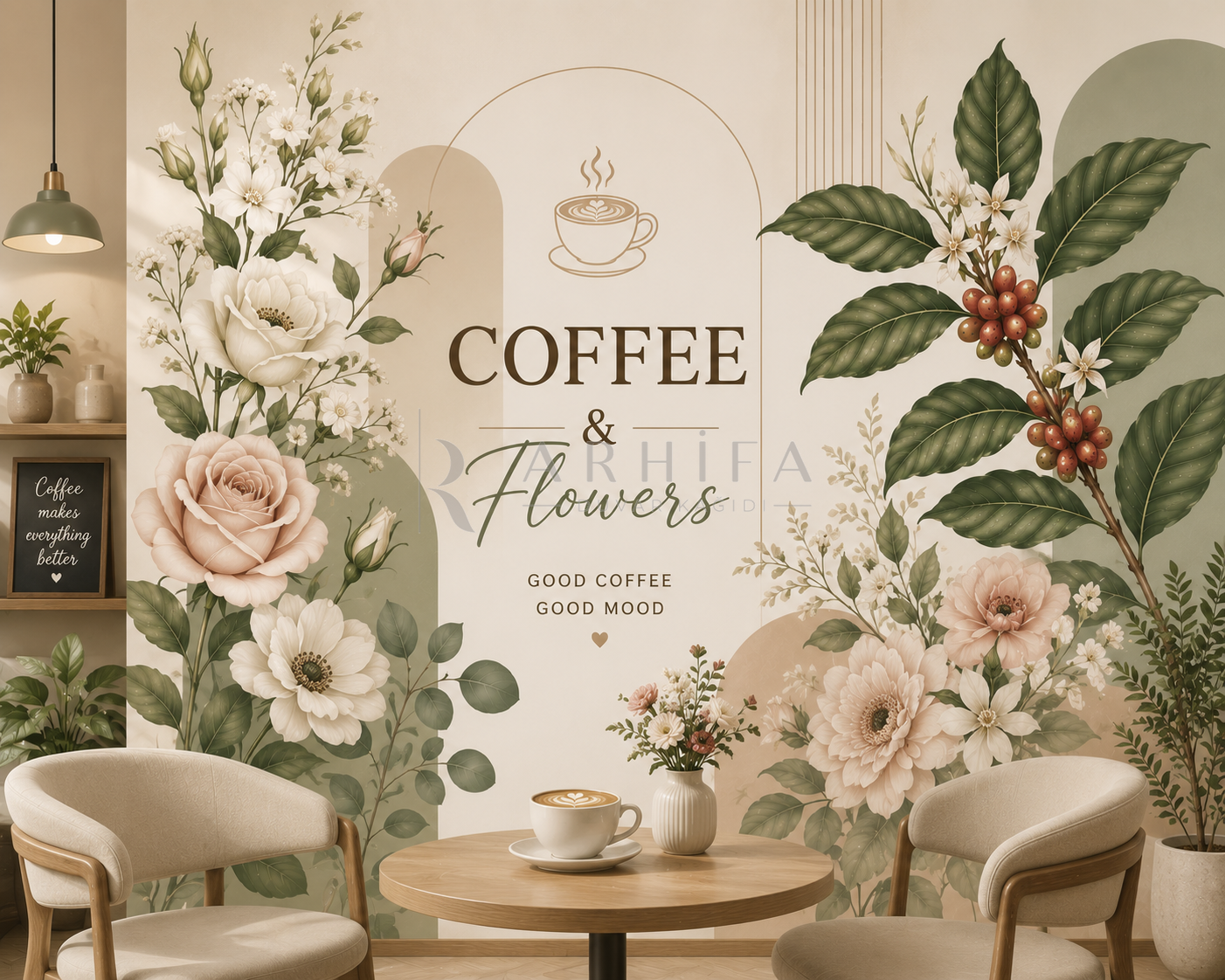 Coffee & Flowers Duvar Kağıdı (CF-012) – görsel 2
