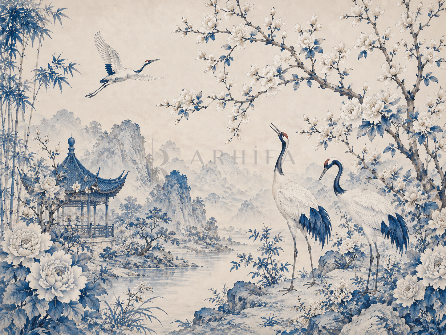 — Blue Crane Garden Duvar Kağıdı (CH-002) – görsel 2
